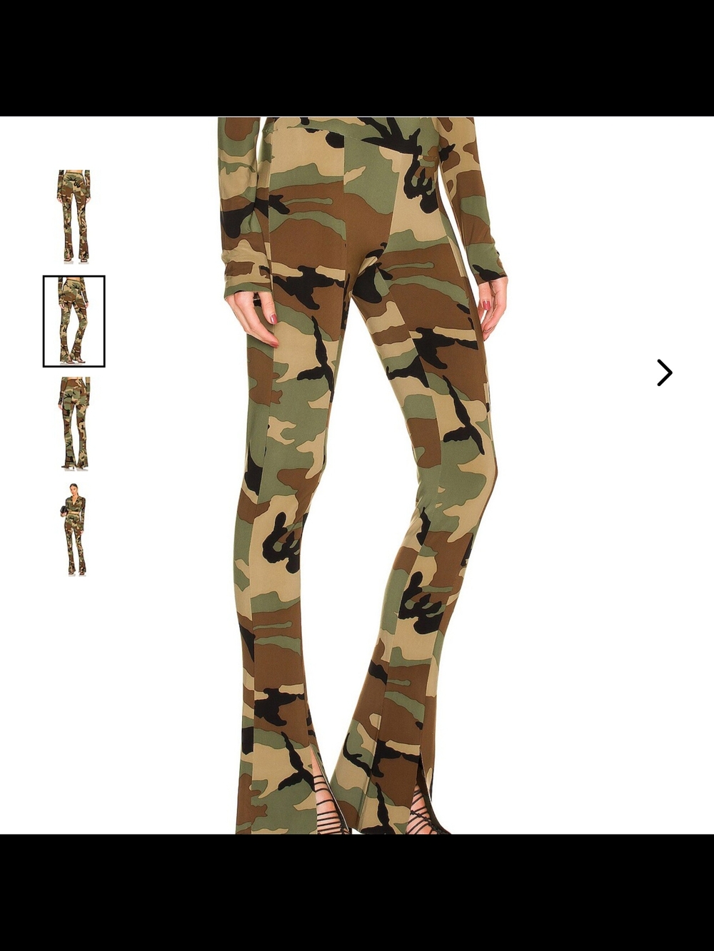 Norma Kamali Olive & Brown Camouflage Flare Pants - Picture 3 of 4